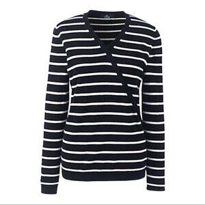 ** Lands' End Petite 100% Cashmere V-Neck Wrap Sweater in Black & White Size MP
